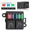 A black waterproof relay and fuse box featuring multiple JD1912 relays and ATC/ATO blade fuses.