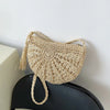 Handwoven Straw Semicircle Crossbody Bag with Tassel