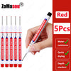 A red long-head marker pen is shown next to five identical markers, highlighting its water resistance and quick drying featur