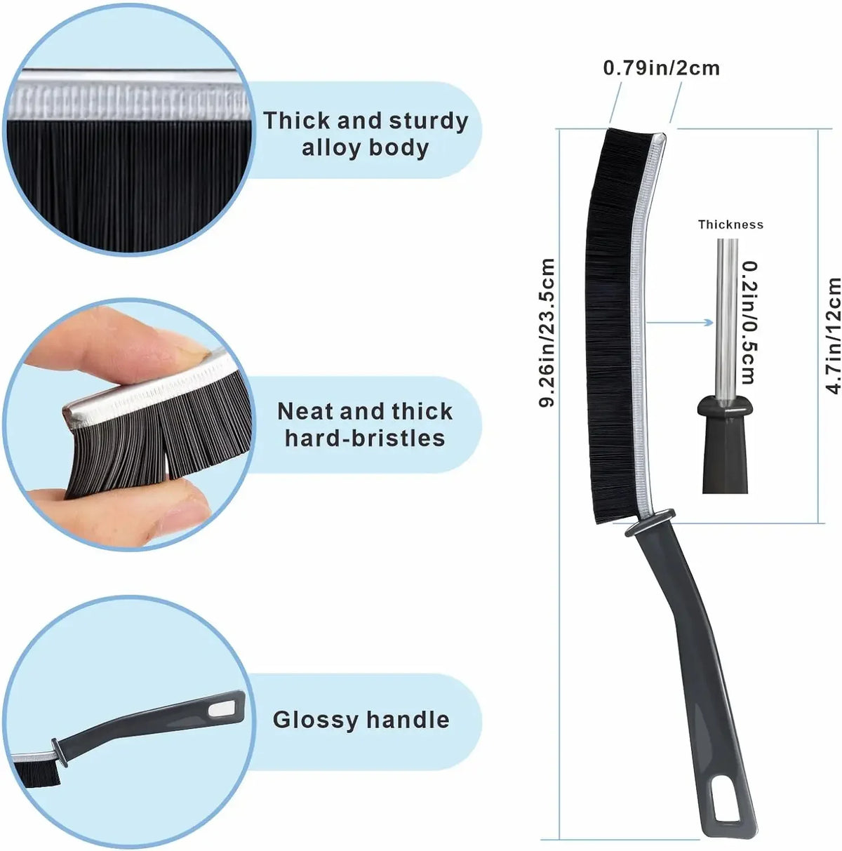 Hard-Bristled Crevice Cleaning Brush for Tight Spaces and Grout