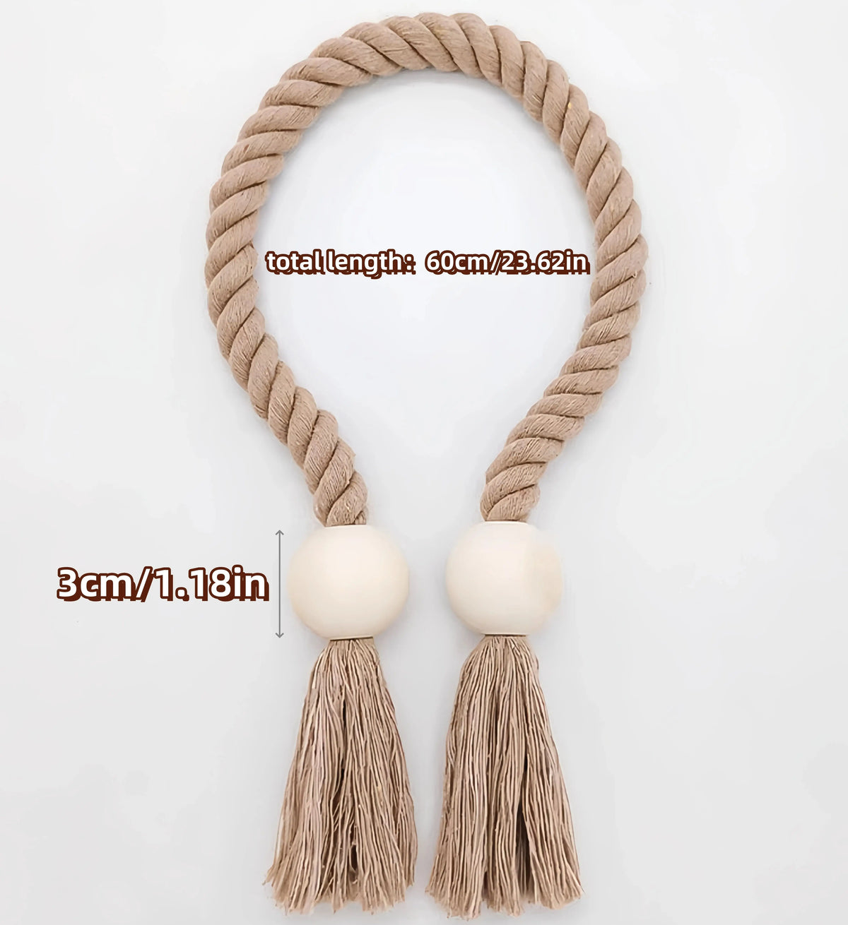Handwoven Boho Curtain Tiebacks with Wooden Beads