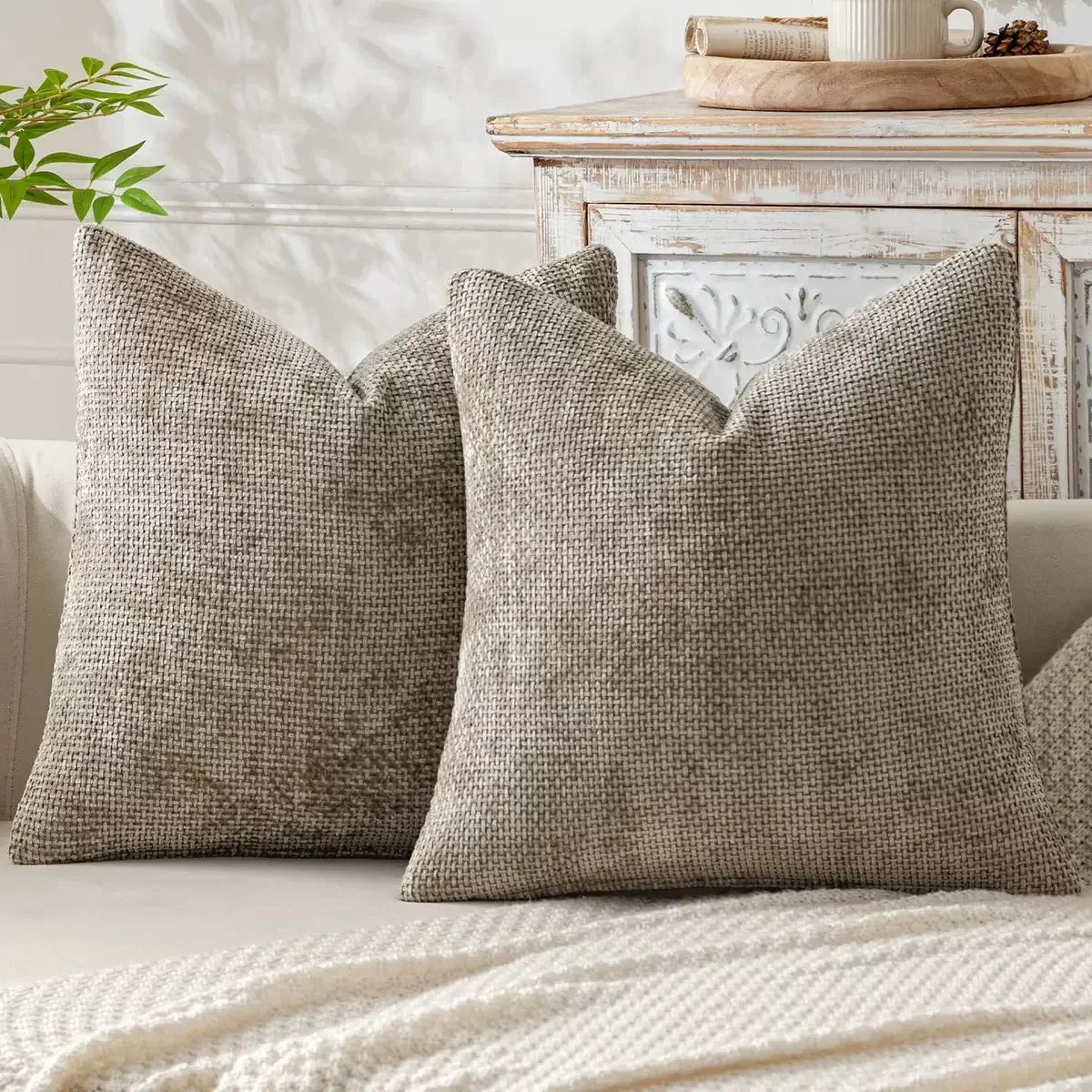 Chenille Knitted Throw Pillow Covers (Set of 2) – Soft Solid Color Cushion Cases for Sofa, Chair, and Car