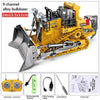 Yellow YIGONG 9 channel alloy bulldozer toy set with a front blade and excavator attachment