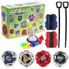 Metal Gyro spinning top battle set with launchers showing various colored tops and launch mechanisms