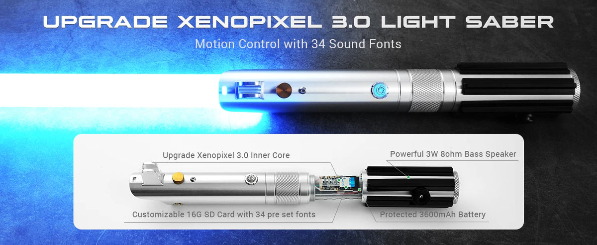 Upgrade Xenopixel 3.0 light saber featuring a powerful bass speaker and customizable SD card.