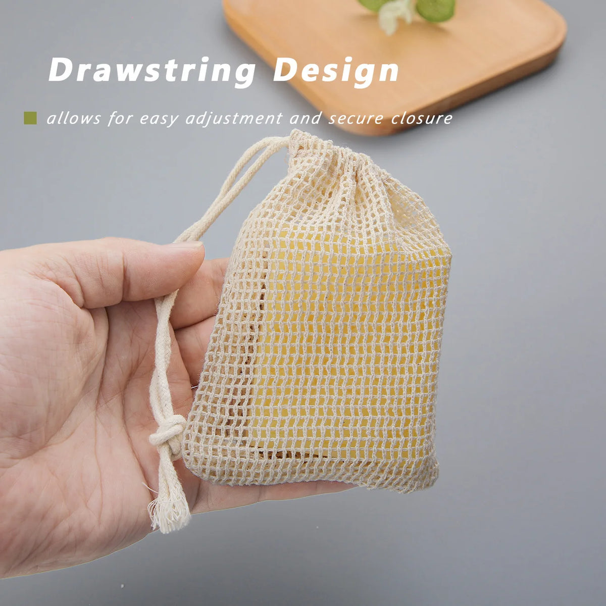 Set of 3 Natural Cotton Soap Saver Bags with Drawstring