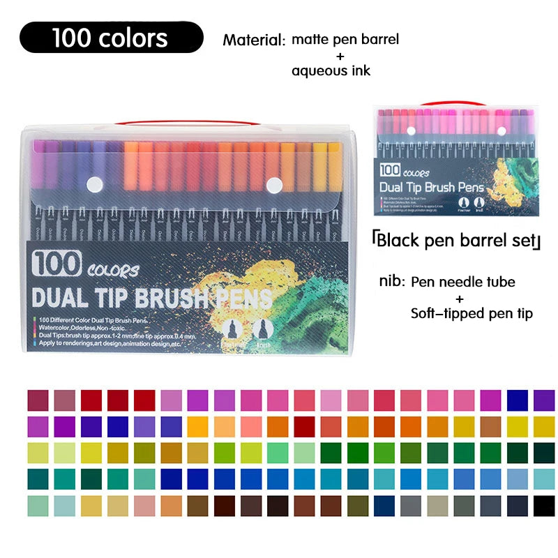 Dual Tip Watercolor Art Markers - 12 Color Set