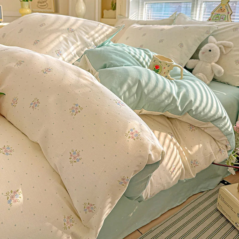 Floral Print 100% Cotton Duvet Cover Set with Two Pillow Shams