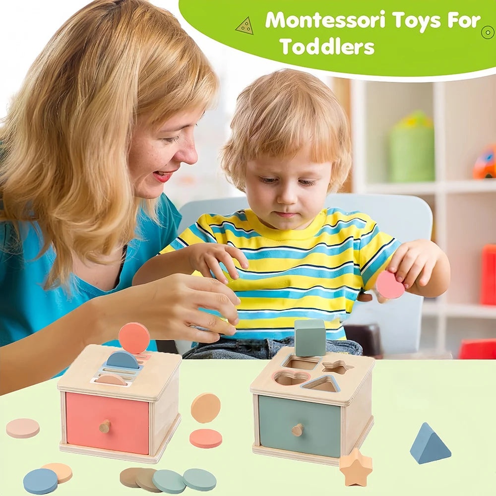 Montessori 4-in-1 Wooden Color Sorting & Shape Matching Box for Toddlers