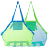 A large mesh beach and pool tote bag in lime green and blue.