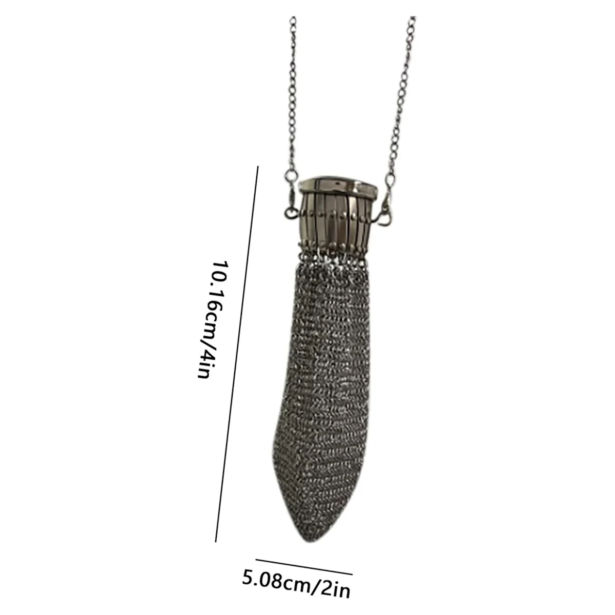 Handcrafted stainless steel coin purse with a long chain and a textured, elongated silver design.