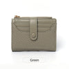 A light olive green bi-fold wallet made of premium PU leather with a textured finish.
