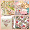A collection of pink cotton quilted fabric strips in various patterns and colors for DIY crafting projects.