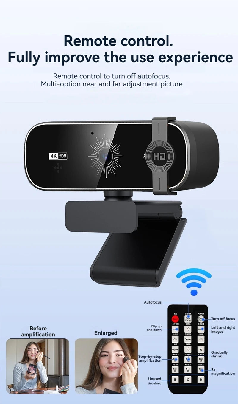 4K Webcam with Autofocus, Remote Control & Privacy Cover