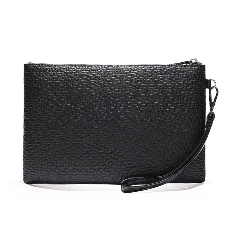 Men's Soft PU Leather Clutch Bag with Zipper Closure