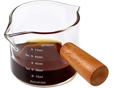 Vasitos de cristal transparente para espresso con asas de madera