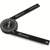 Black aluminum miter saw protractor with laser-engraved scales for accurate joint cuts