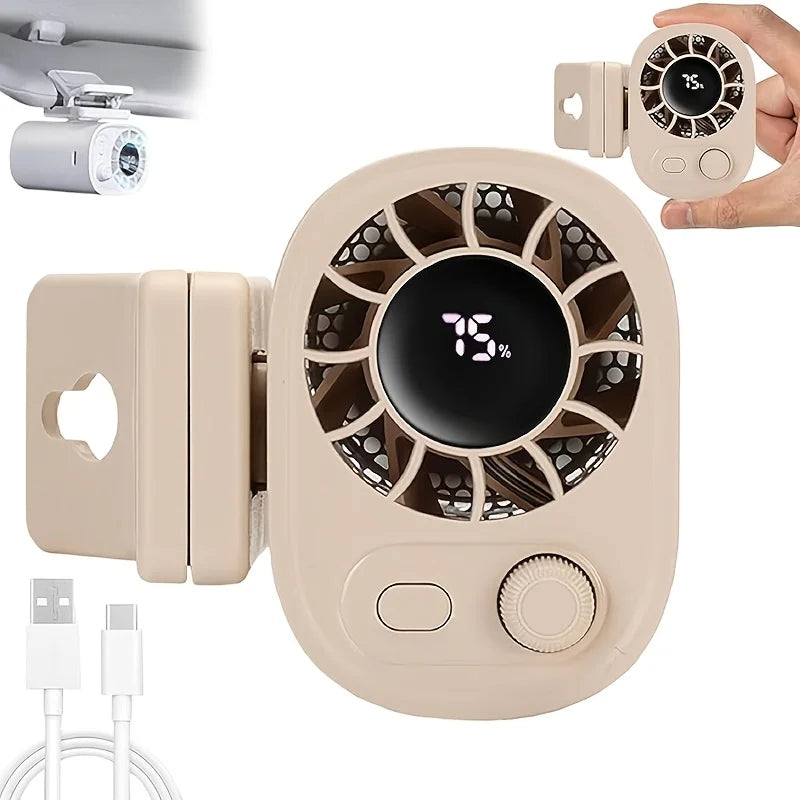 360° Rotatable Clip-On Car Fan with USB Rechargeable Battery