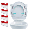 A set of four silicone toilet seat bumpers with red and white grips shown in various angles.