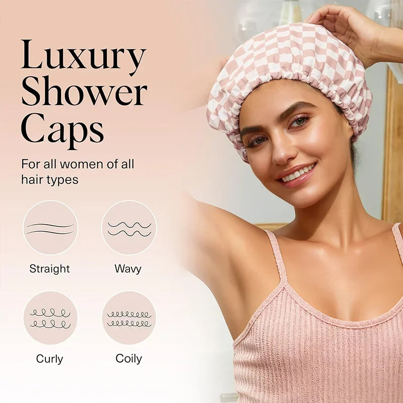 Satin-Lined Wide Shower Cap with Adjustable Fit
