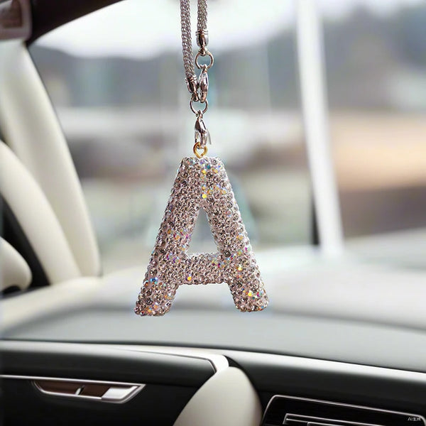 Rhinestone Letter Car Rearview Mirror Pendant