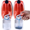 Two orange laundry detergent cup holders with drip trays are shown being held by a hand.