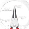 A pair of silver and black dual-use circlip pliers showing various features like surface blackening treatment and integrated 
