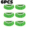 Six reusable green microfiber mop refill pads shown in various forms.