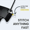 A close-up of a black mini handheld stitch gun with an ultra fine needle being used for stitching.