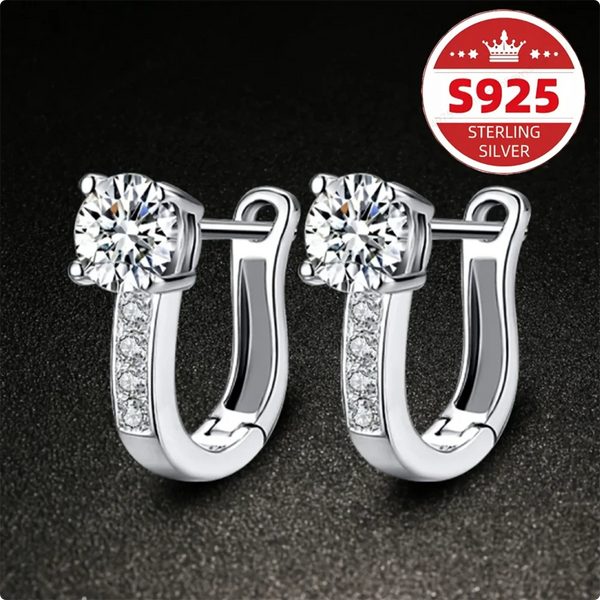 Par de pendientes de clip de plata de ley S925 con diamantes brillantes y piedras de circonita redonda.