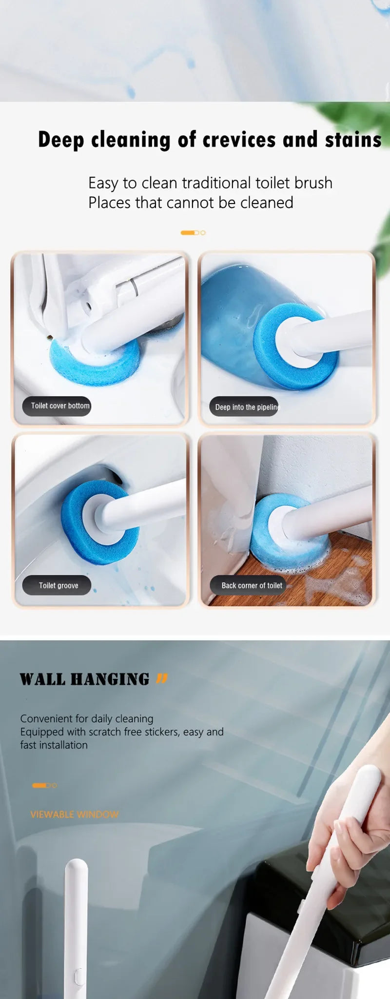 Disposable Toilet Brush Set with Wall-Mounted Holder