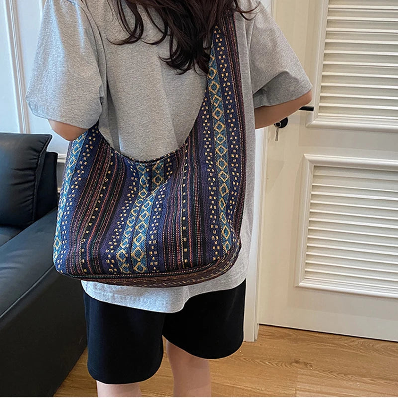 Boho Aztec Print Canvas Tote Bag