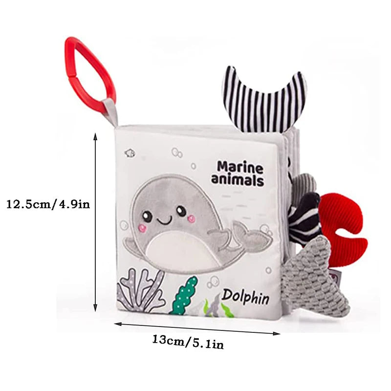 High-Contrast Soft Cloth Book with 3D Touch & Sensory Sounds for Babies 0-12 Months