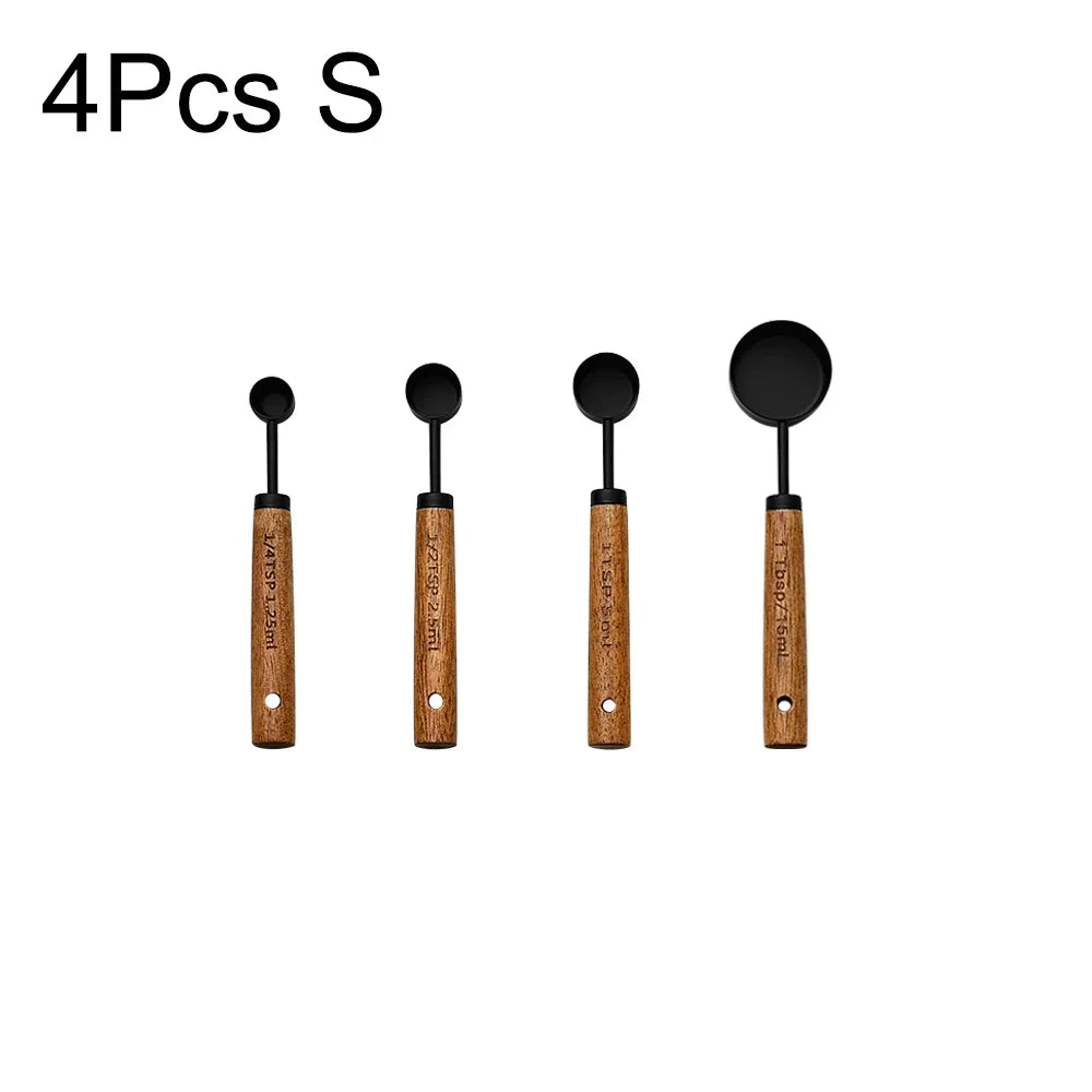 Stainless Steel Measuring Cup and Spoon Set with Wooden Handles