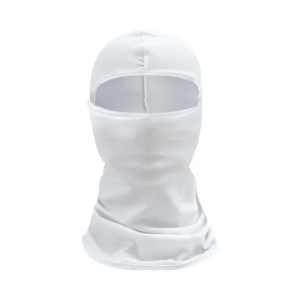 White full-face balaclava with a hood and face covering.