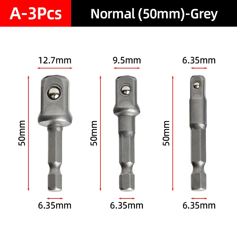 Hex Shank Socket Adapter Set for Power Drills (1/4, 3/8, 1/2 Inch)