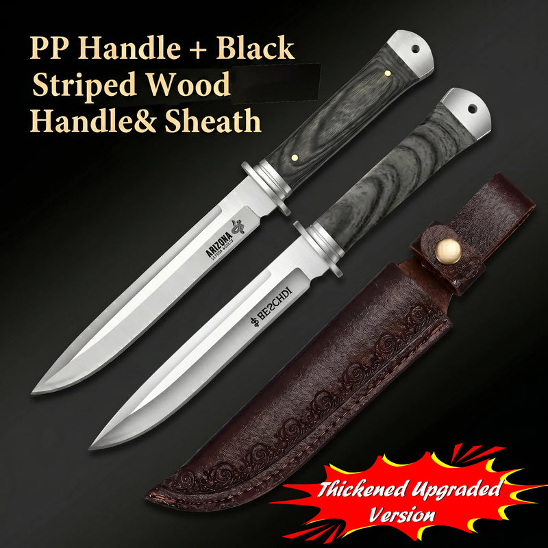 Versatile Kitchen Knife with Wooden Handle and Leather Sheath