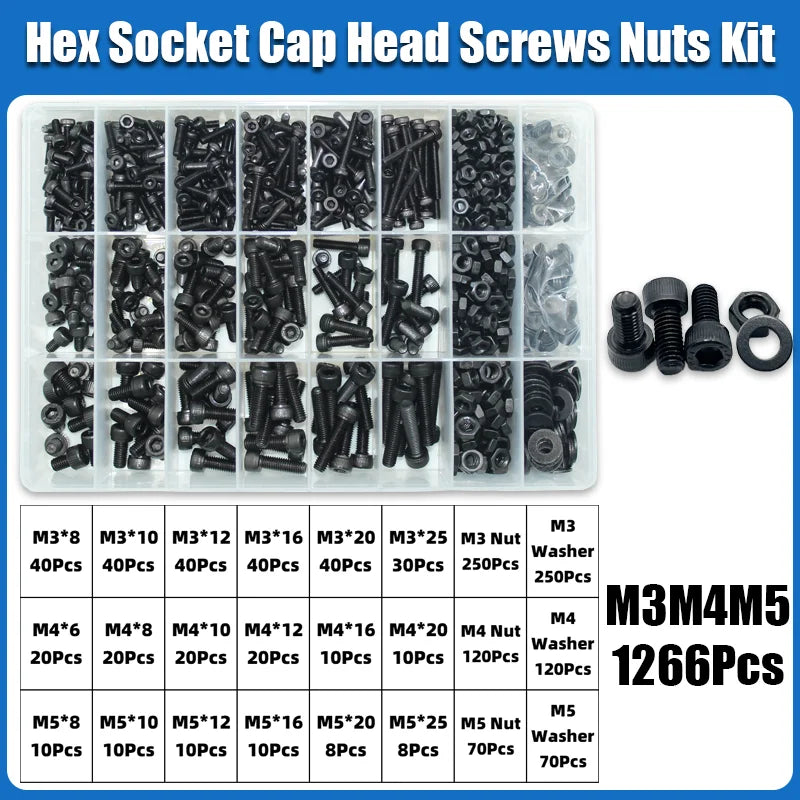12.9 Grade Carbon Steel Hex Socket Cap Screw and Nut Assortment Kit