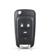 A black flip-style replacement key shell for a Chevrolet vehicle, showing multiple key cutouts and a remote fob.