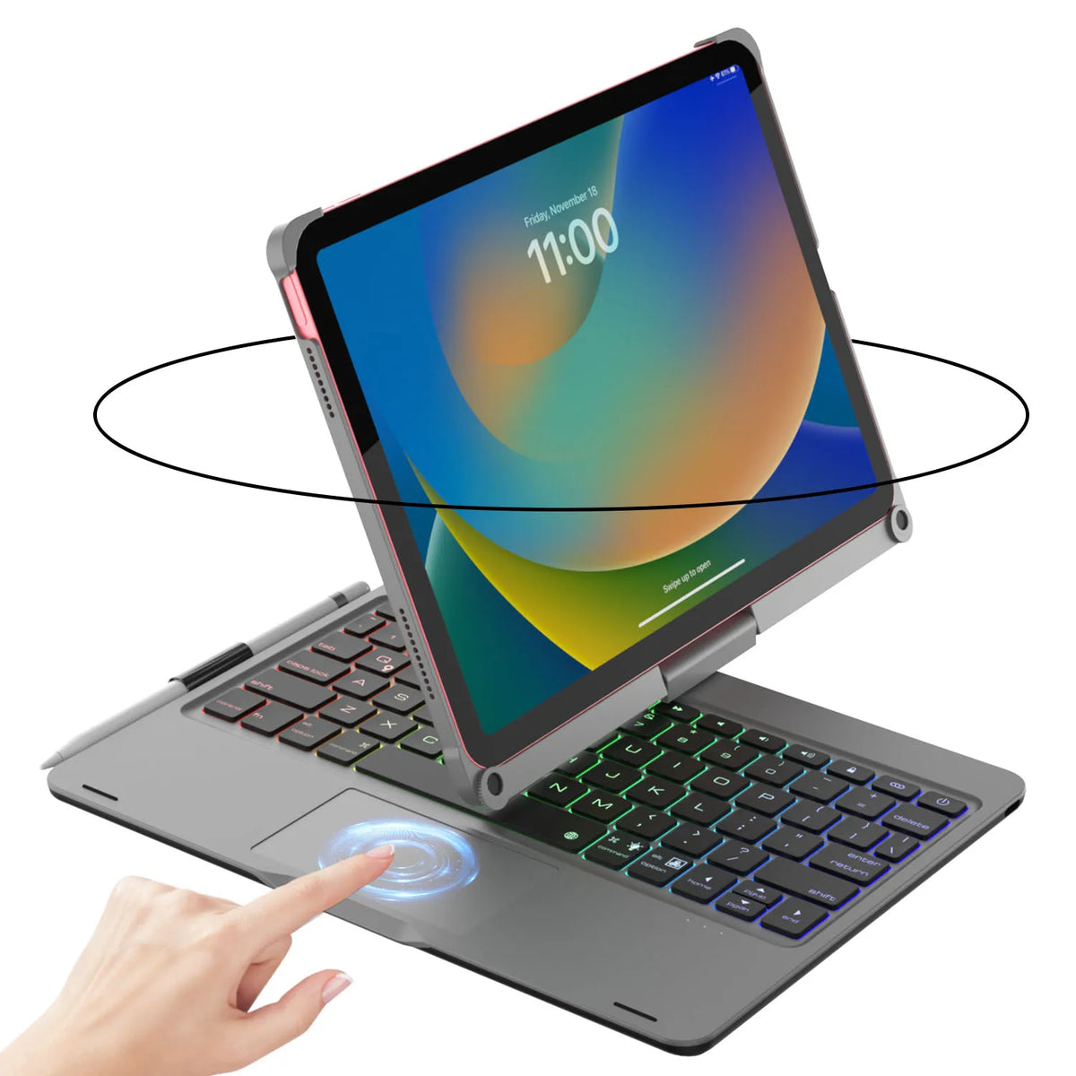 Backlit Keyboard Case with Trackpad & 360° Swivel for iPad