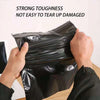 Hands are sealing a black self-seal poly mailer bag, demonstrating its strong toughness and resistance to tearing.