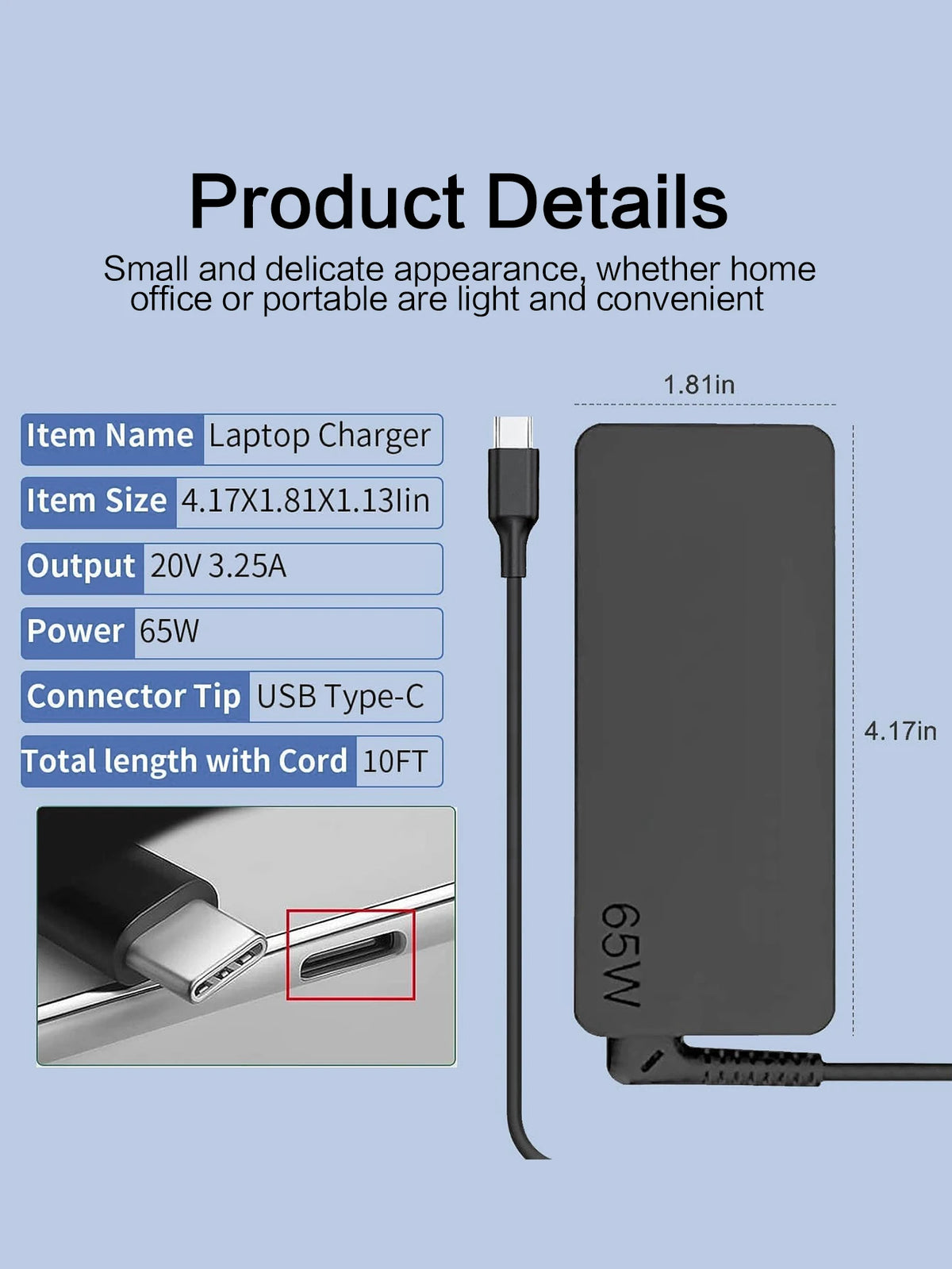 65W USB-C Fast Charger for Laptops and Chromebooks