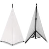 A white universal stretchable speaker stand cover shown in a triangular shape.