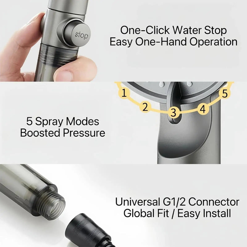 Handheld Filtered Shower Head with 5 Spray Modes