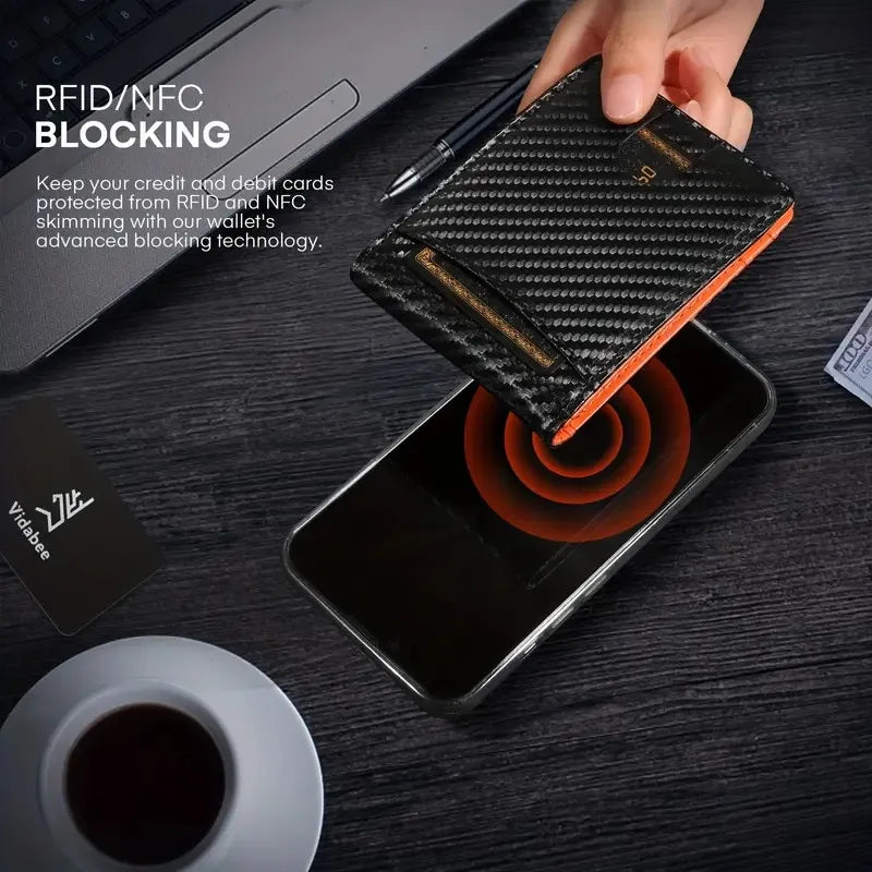 Slim Leather RFID Blocking Wallet with Money Clip