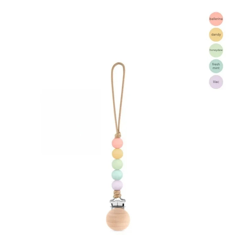 Silicone Baby Pacifier Clip with Wooden Beads