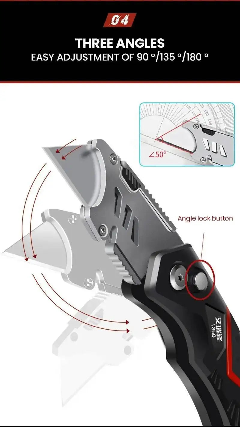 Folding Utility Knife with Replaceable Blade and Safety Lock