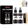 A complete hat cleaning kit featuring two spray bottles, a soft brush, and a comb for cleaning hats.