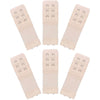 A set of five beige soft stretch bra extenders with hook adjustment for fitting bras.