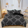 Gray and Black Damask Print Duvet Cover Set with Honeycomb Motif